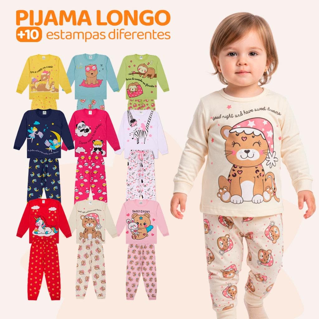 Kit Pijama Manga Longa Bebê Menina em Algodão (2/6/10 peças)